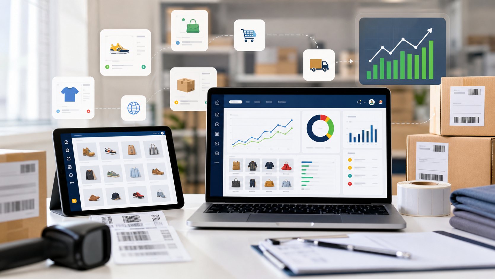 Operação de e-commerce, marketplace, estoque e vendas online