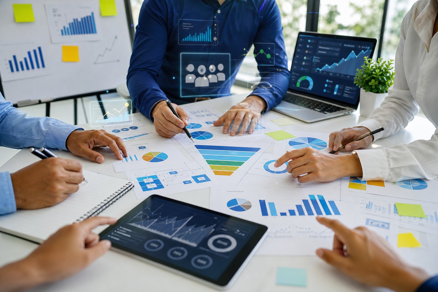 Equipe planejando campanhas de marketing digital e tráfego pago